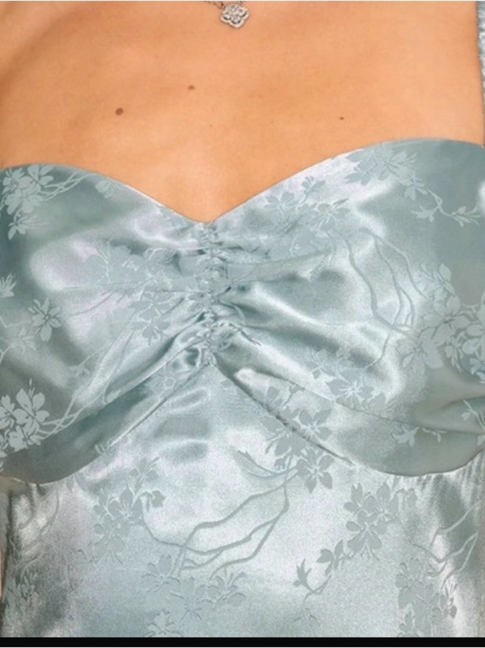 RIHOAS Satin Floral Dress in Pale Blue-Green - Picture 3 of 7